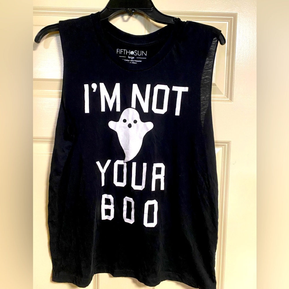 HALLOWEEN I’M NOT YOUR BOO! GHOST BLACK TANK TOP FIFTH SUN SIZE L